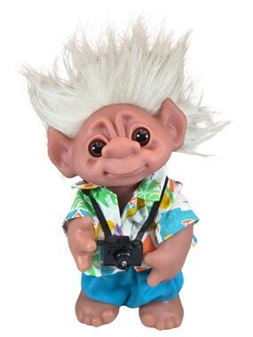 Vintage Thomas Dam Troll Doll 9” Tourist Camera Outfit Denmark Retro